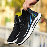 Men's Casual Sports Shoes Flying Woven Mesh Breathable Korean Running Cross-border Large Mart Lion black 39 