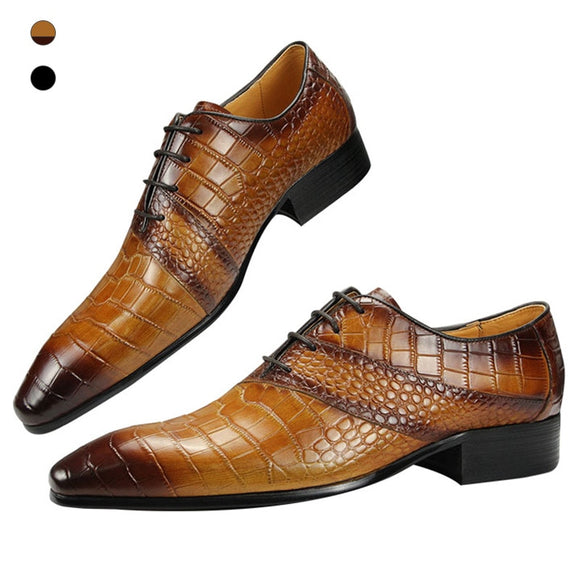  Men's Brown Leather Oxford Dress shoes Pointed Toe Derby Wedding Special design Crocodile Grain Genuine sapatos Mart Lion - Mart Lion