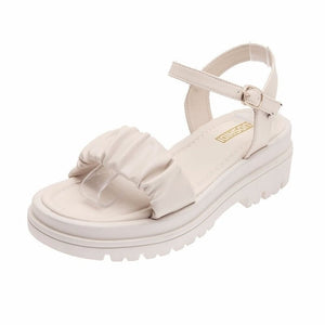 Muffin Platform Medium Heel Roman Sandals Women Summer Shoes Pure Color Casual Female Mart Lion   