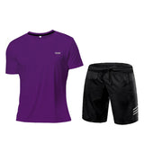 Men's Sportswear Tracksuit Gym Compression Clothing Fitness Running Set Athletic Wear T Shirts Mart Lion Purple Set L 