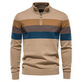 Men.s Patchwork Pullover Sweater Cotton Casual Zipper Mock Neck Sweater Winter Warm - MartLion