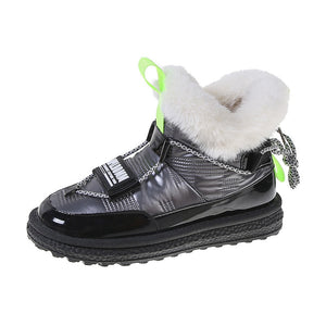 Women's Shoes Warm Snow Boots Ankle Waterproof Cloth Lace-up Platform Velvet Thick Winter Mart Lion   