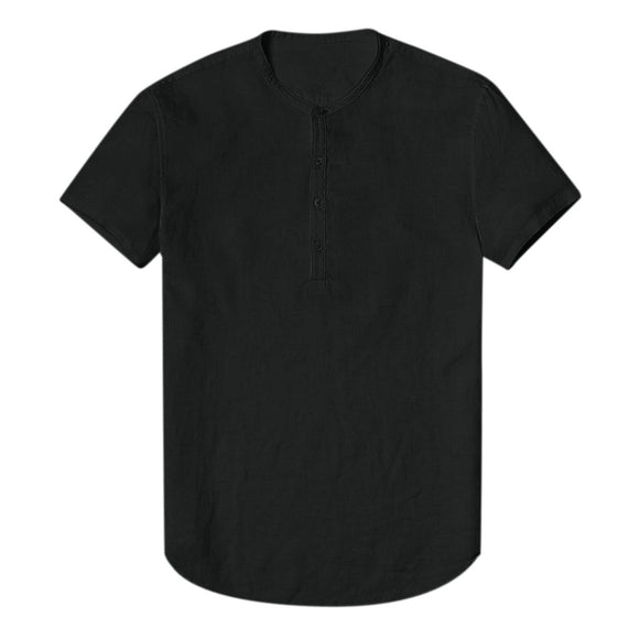 Men's Standing Collar Cotton Linen Short Sleeved Shirt Designer Clothes Popular Tops Mart Lion   