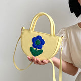  Niche design cream yellow contrast color semicircle flower bag wome summer high-end messenger bag Mart Lion - Mart Lion