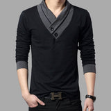 Autumn Men's T-shirt Patchwork V-Neck Long Sleeve Slim Fit Cotton Mart Lion Black M 46-56 KG China