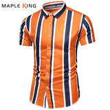 Vertical Stripe Shirt Men's Short Sleeve Slim Button Formal Dress Camisa Casual Hombre Beach Shirt Men's Blouses Tops Mart Lion   