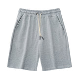 Summer Vintage Men's Casual Shorts Cotton Multicolor Drawstring Simple Sports Shorts Loose Mart Lion Light Grey M 