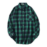 Vintage Women Plaid Shirts Korean Oversize Button Up Tops Autumn Long Sleeve Casual Outwear Blusas Mujer Mart Lion Green S 