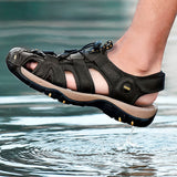 Summer Men's Sandals Outdoor Non-slip Beach Handmade Genuine Leather Shoes Sneakers Mart Lion   