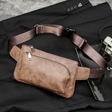 Men's Waist Bags Leather Casual Crossbody Zipper Bag Phone PacksTravel Fanny Bags For Men Mart Lion Khaki waist bag (20cm<Max Length<30cm) 