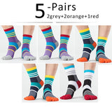 5 Pairs Lot Men's Summer Cotton Toe Socks Striped Contrast Colorful Patchwork Five Finger Basket Calcetines Mart Lion 2grey2orange1red  
