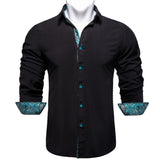 Autumn Men's Shirt Long Sleeve Cotton Paisley Button-down Collar Casual Black Shirt Mart Lion CY-2217 S 