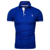 13 Colors Soild Men's Giraffe Embroidery Short Sleeve Casual Cotton Polo Shirt Mart Lion blue EUR XS 50-60kg 