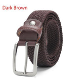 Stretch Canvas Leather Belts for Men's Female Casual Knitted Woven Military Tactical Strap Elastic Belt for Pants Jeans Mart Lion Dark Brown 100cm 