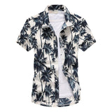 26 Colors Summer Men's Hawaiian Shirts Short Sleeve Button Coconut Tree Print Casual Beach Aloha Shirt Mart Lion 13 white 2XL for 180CM 80KG 