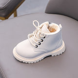 Autumn Winter Boots for Kids Leather Shoes Thicken Warm Girl Snow Cotton Boy Sneakers Mart Lion CN 21 insole 13cm STP070  White Cotton 