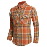 Plaid Shirt Autumn Men's Long Sleeve Vinatge Orange Double Pocket Camisas Social Button Shirts Men's Elegant Streetwear Mart Lion   
