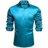 Sage Green Paisley Stretch Satin Tuxedo Shirt Contrasting Colors Long Sleeve Shirts Men's Designer Clothing Mart Lion CY-2265 M 