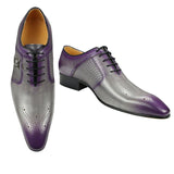 Men's Shoes High-grade Leather Double Color Style Hand-rubbed Carved Oxford Leather Dress Breathable Purple Mart Lion gray purple 39 