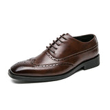 In Brown Brogue Shoes Men's Black Lace-up Square Toe Party Wedding Mart Lion   