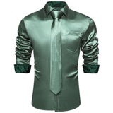 Green Plaid Splicing Contrasting Colors Long Sleeve Shirts For Men's Designer Stretch Satin Tuxedo Clothing Blouses Mart Lion CY2262-N8025 M 