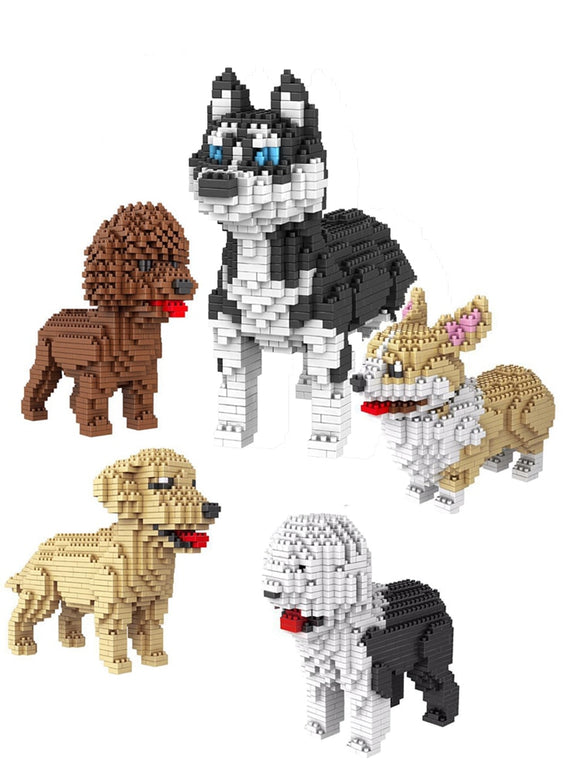 Dog Model Mini Building Block Toys Set for Kid Boy Girls Adult Beginner Teddy Hughes Corgi Collie Pet Style Bricks Mart Lion   