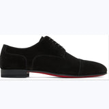  Red Sole Men's Shoes Black Flock Derby Breathable Lace-up Handmade Chaussures Pour Hommes Mart Lion - Mart Lion