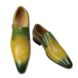 Oxfords Full-Grain Leather shoes men's slip-on monk casual luxury social dress schuhe herren green Mart Lion   