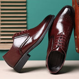 Classic Retro Brogue Shoes Men's Lace-Up Dress Office Leather Flats Wedding Party Oxfords Derby Mart Lion Wine Red 37 China