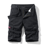 Men's Loose Cotton Cargo Shorts Summer Thin Breathable Soft Shorts Multi Pocket Zipper Pants Mart Lion Black 30 China