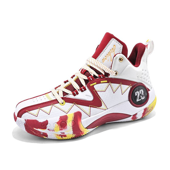 Leather Brand Basketball Shoes Men's Kids Basket Boots Hip-hop Sneakers Actual Basket Training Footwear Mart Lion 66201white red 4 