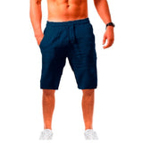 Men's Cotton Linen Shorts Pants Male Summer Breathable Solid Color Linen Trousers Fitness Streetwear Mart Lion Navy US S 