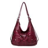 Genuine Leather Handbags Multifunction Casual Tote Bag Bagpack Mochilasr Women Shoulder Ladies bags Mart Lion Burgundy-56  
