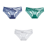 3pcs Lace Underwear For Women Low Waist Briefs Female Transparent Mesh Ladies Solid Panties Mart Lion blue-green-white M China|3PCS
