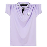 Classic Solid Color Polo Shirt Men's Silk Cotton Summer Short Sleeve Tee Shirts Homme Slim Fit Casual Button Camisa Polo Mart Lion Purple M 