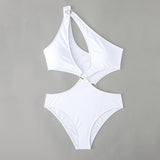 One Pieces Swimwear For Women Bikini Solid Female Swimsuit Beach Lady Beach Wear Mart Lion White S 
