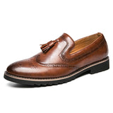Brogue Dress Shoes Men's Formal Soft Split Leather Slip On Loafers Flat Work Footwear Mart Lion Brown 39 