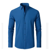 Four Season Classic Non-iron Men's Long Sleeved Casual Shirt Solid Color Mercerized Vertical Shirts Mart Lion MO LV 38 45kg-53kg 