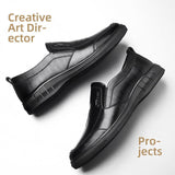 Smooth Leather Shoes Men's Pure Black Casual Lazy with Soft Soles and Non-slip Dad Driving. Mart Lion   