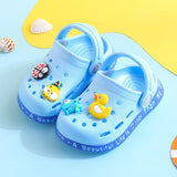 Cartoon Pattern Hole Shoes Children Slippers Boys and Girls Anti Slip Soft Sole Indoor Anti Collision Baby Sandals Mart Lion blue 18 