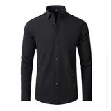 Four Season Classic Non-iron Men's Long Sleeved Casual Shirt Solid Color Mercerized Vertical Shirts Mart Lion   