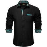 Black Dress Shirts Men's Clothing Long Sleeve Tuxedo Social Casual Splicing Paisley Collar Cuff Men's Shirt Mart Lion CY-2244 S 
