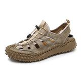Men's Sandals Beach Sandals Soft Summer Shoes Genuine Leather Outdoor Roman Mart Lion 8912-khaki 38 