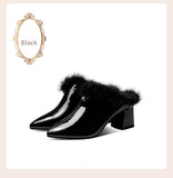  Autumn and Winter Fleece-Lined Slippers Outer Wear Pointed Toe High Heel Semi-Slipper Thick Heel Warm Mouth Women Shoes Mart Lion - Mart Lion