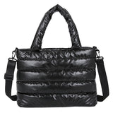 Women Winter Handbags Mobile Space Glossy Female Down Bags Cotton-padded Jacket Shoulder Handbag Items Mart Lion BLACK (30cm<Max Length<50cm) 