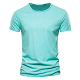 100% Cotton Men's T-shirt Casual Soft Fitness Summer Thin Home Clothes O-Neck Short Sleeve Soild Mart Lion F038-LightGreen CN Size S 50-55kg 
