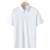 Summer Oversized T Shirt Men's Loose Thin Short Sleeve Slim T-shirt Turn-Down Collar Casual top Mart Lion White L 