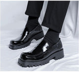 Autumn Patent Leather Loafers Men's Platform Dress Shoes Male Square Toe Office Flats Casual Footwear