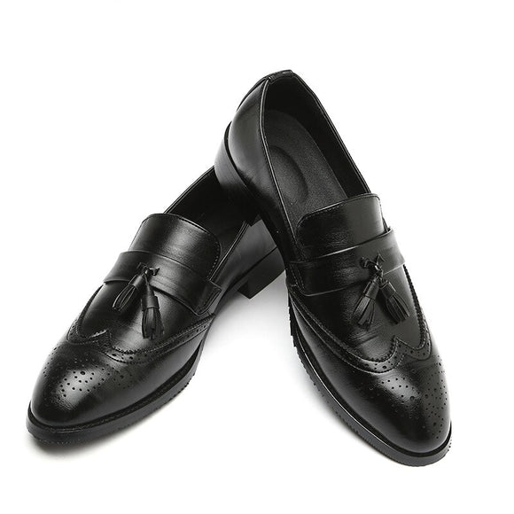  Men's Brock Tassels Leather Shoes Vintage Pointed Toe Loafers British Style Carving Wingtips Brogues Slip Flats Mart Lion - Mart Lion