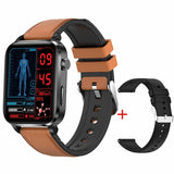 Smart Watch 1.7inch Laser Treatment Body Temperature Accurate SPO2 BP 24H Heart Rate Health Monitoring Smartwatch Mart Lion Brown Leather  